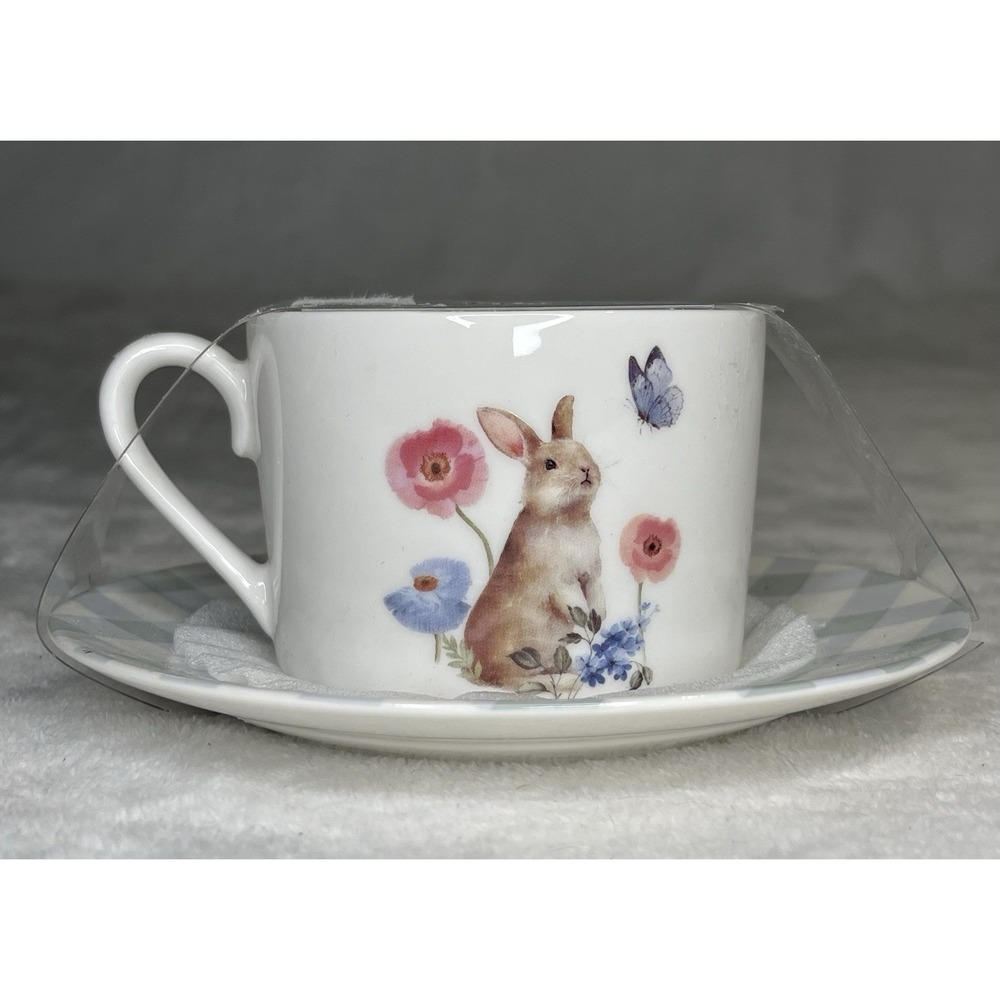 Grace Teaware Meadow Bunny Fine Porcelain Tea Cup and Saucer 7 oz